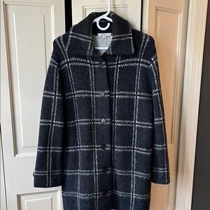 Vince Black and White Plaid brushed Wool Coat